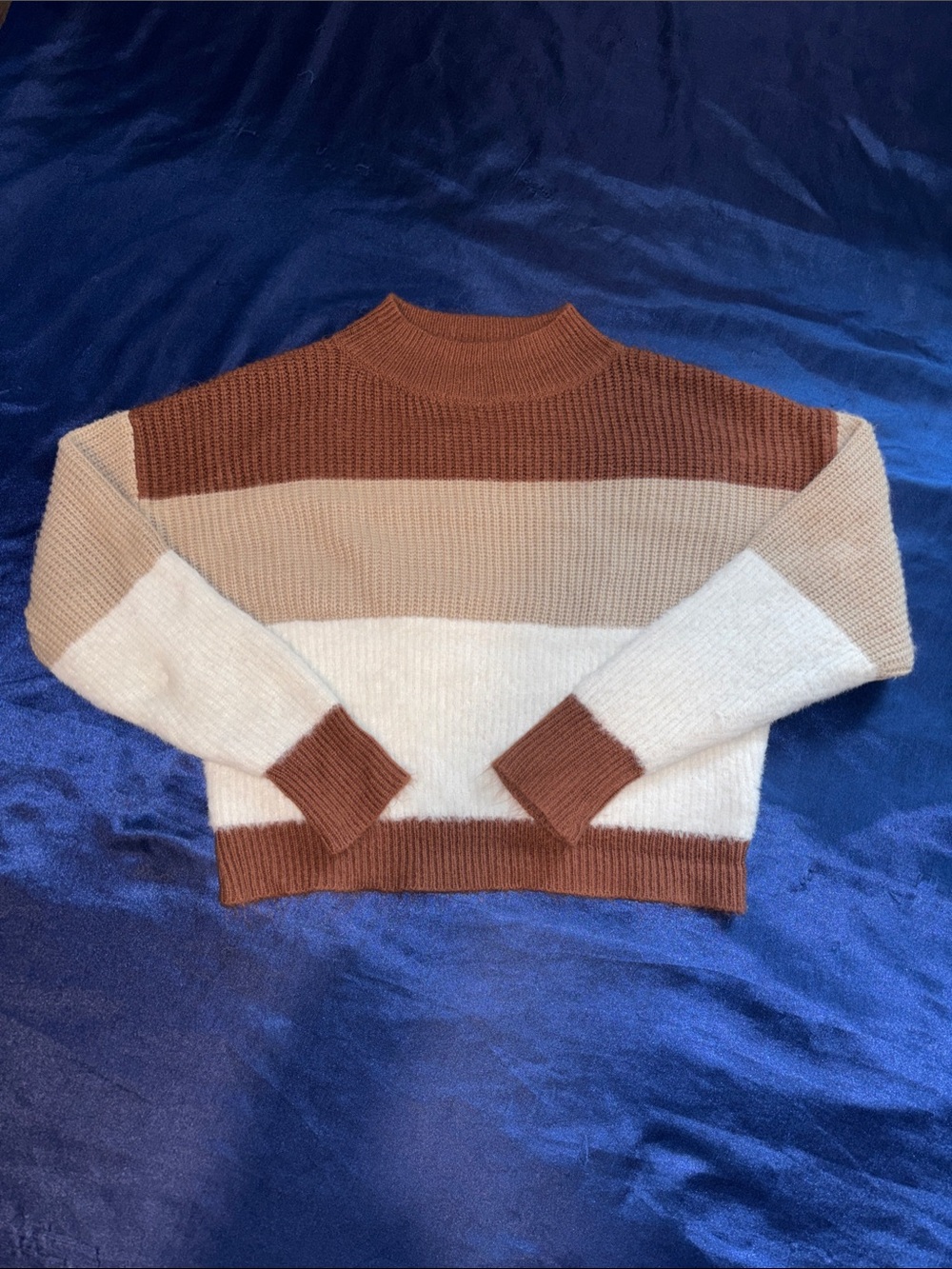 SHEIN Striped Crew Sweater in Brown, Tan & Cream